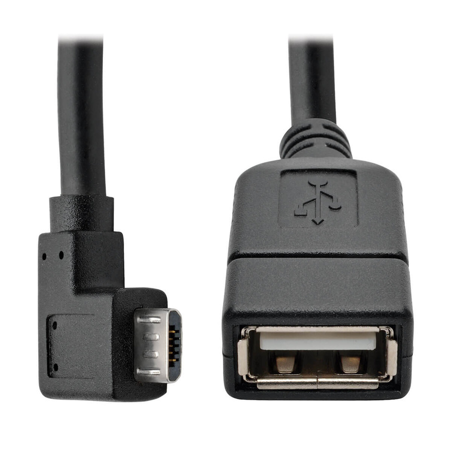 Tripp Lite U052-06N-RA Micro USB to USB OTG Host Adapter Cable, Right-Angle 5-Pin USB Micro-B to USB-A (M/F), 6-in. (15.24 cm)