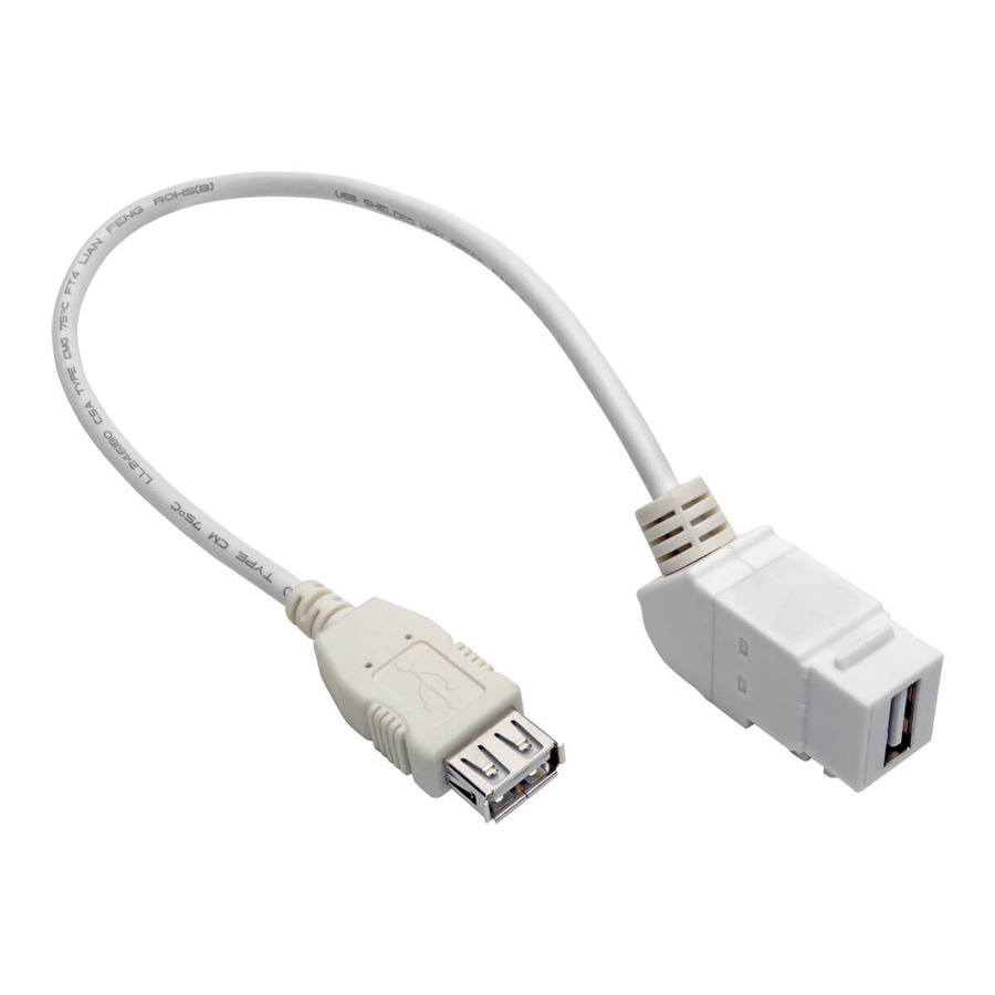 Tripp Lite U060-001-KPA-WH USB 2.0 All-in-One Keystone/Panel Mount Coupler Cable (F/F), Angled Connector, White, 1 ft. (0.31 m)