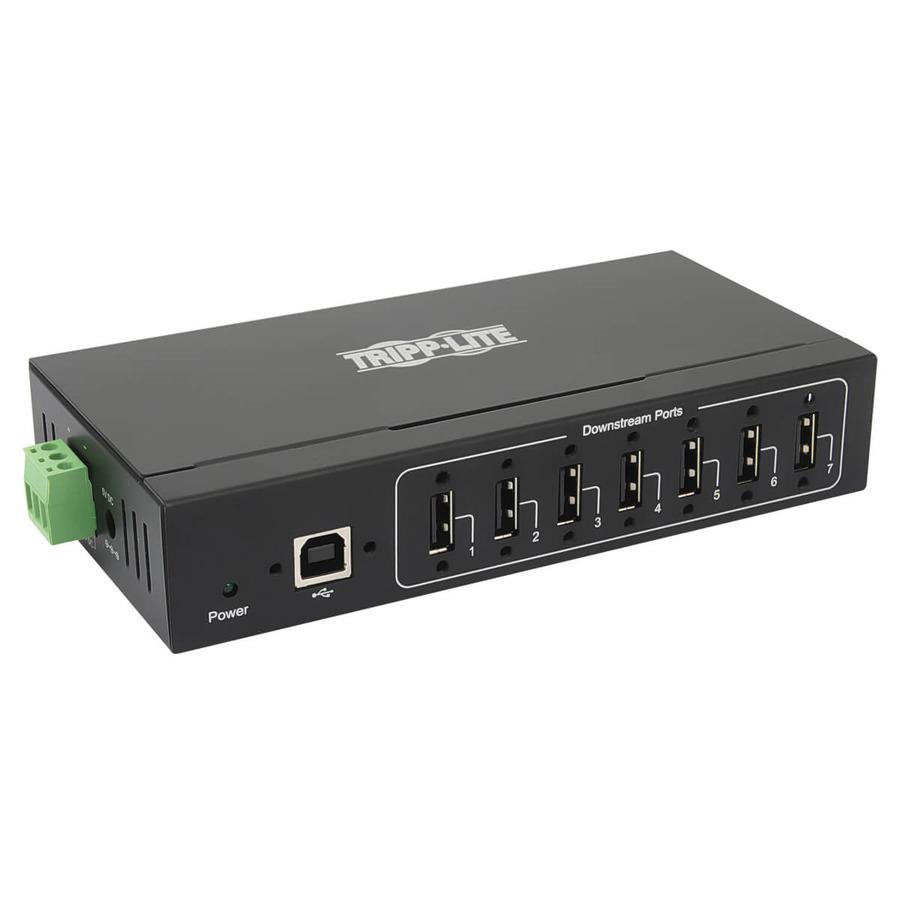 Tripp Lite U223-007-IND-1 7-Port Industrial-Grade USB 2.0 Hub - 15 kV ESD Immunity, Metal Housing, Wall/DIN Mountable