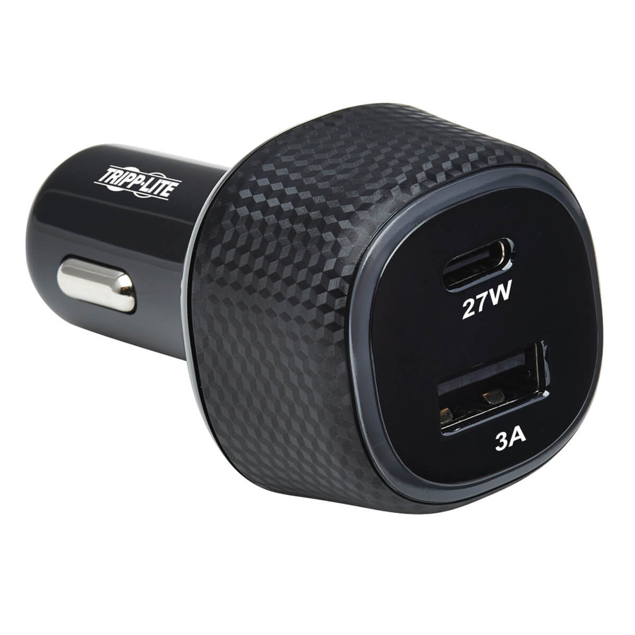 Tripp Lite U280-C02-45W-1B Dual-Port USB Car Charger with 45W Charging - USB-C (27W) QC4+, USB-A (18W) QC 3.0, Black