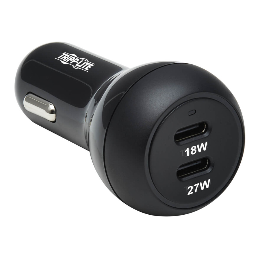 Tripp Lite U280-C02-45W-2B Dual-Port USB-C Car Charger with 45W PD Charging - USB-C (27W), USB-C (18W), Black