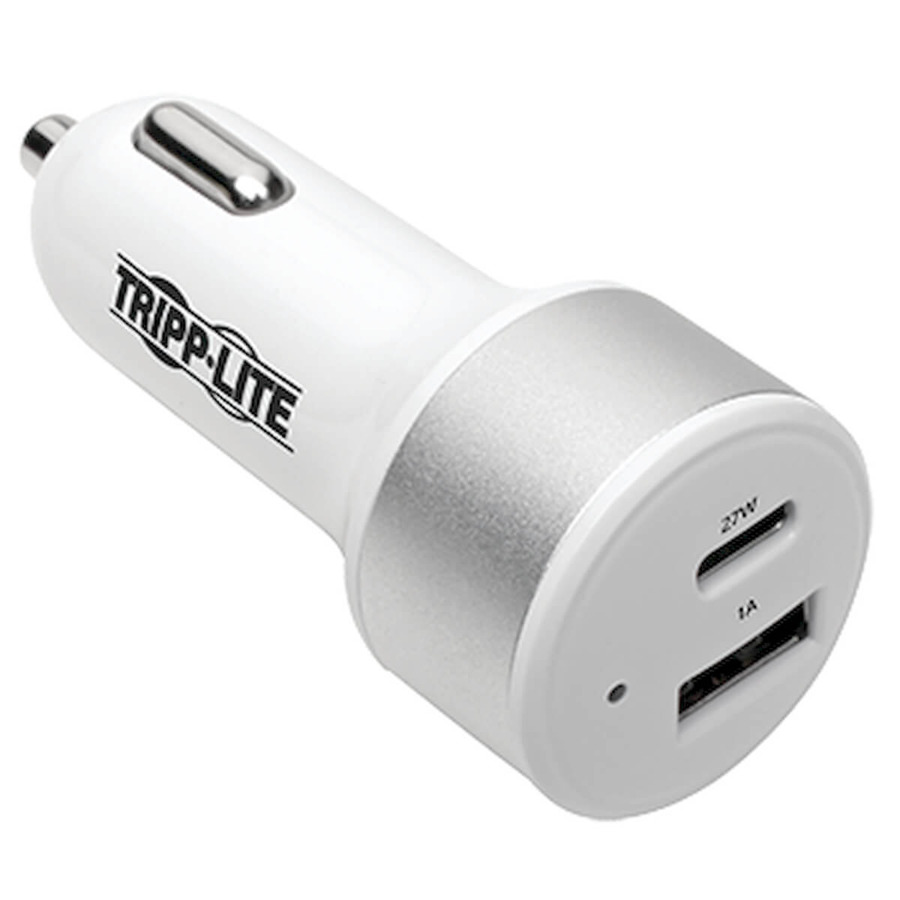 Tripp Lite U280-C02-C1A1 Dual-Port USB Car Charger with PD Charging - USB Type C (27W) & USB Type A (5V 1A/5W), UL 2089