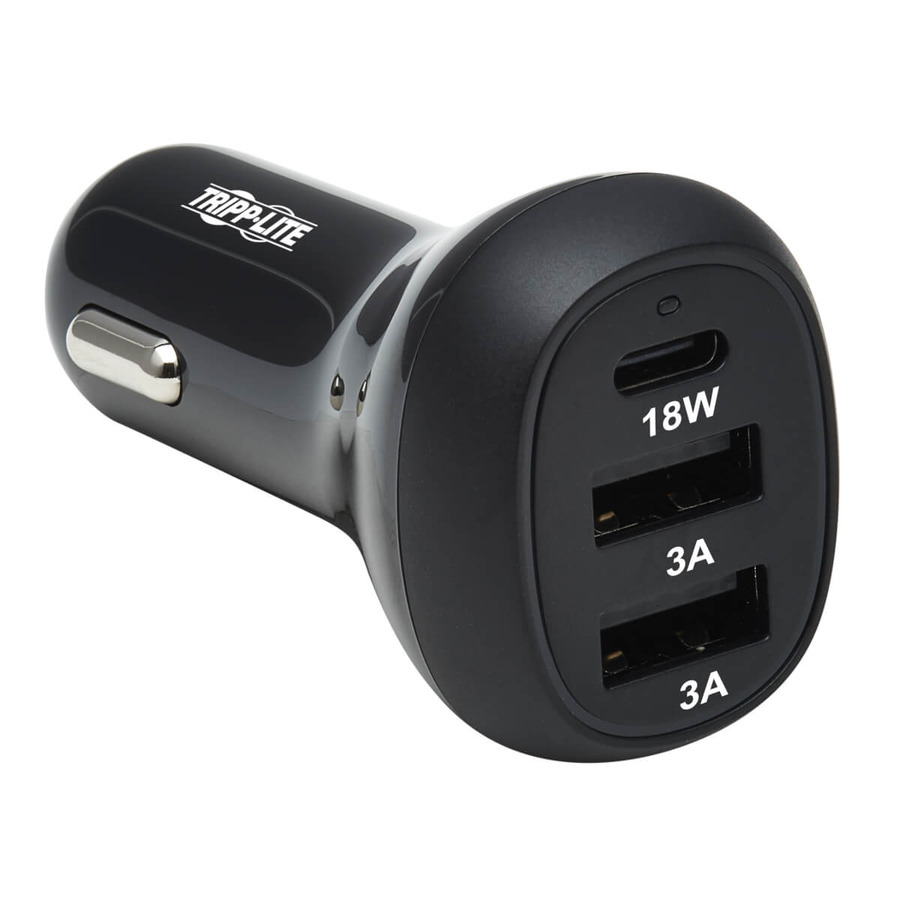 Tripp Lite U280-C03-36W-1B 3-Port USB Car Charger, 36W Max - USB-C PD 3.0 Up to 18W, 2 USB-A QC 3.0 Up to 36W