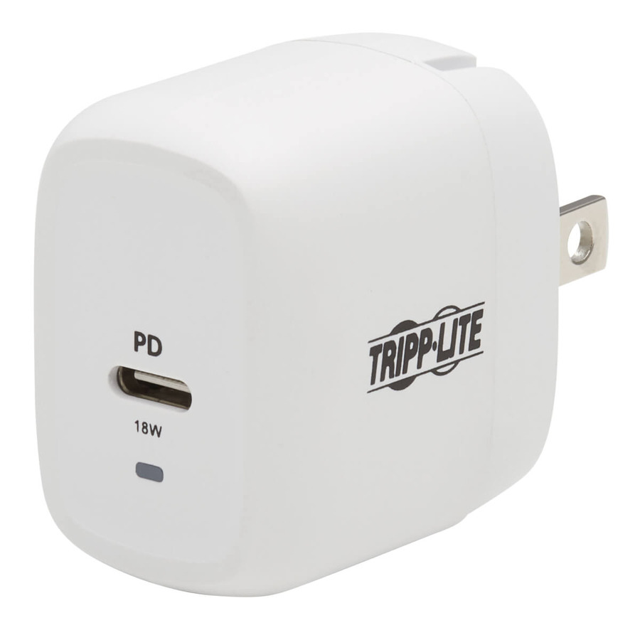 Tripp Lite U280-W01-18C1-K Compact USB-C Wall Charger with USB-C to Lightning Cable - 18W PD Charging, GaN Technology, White