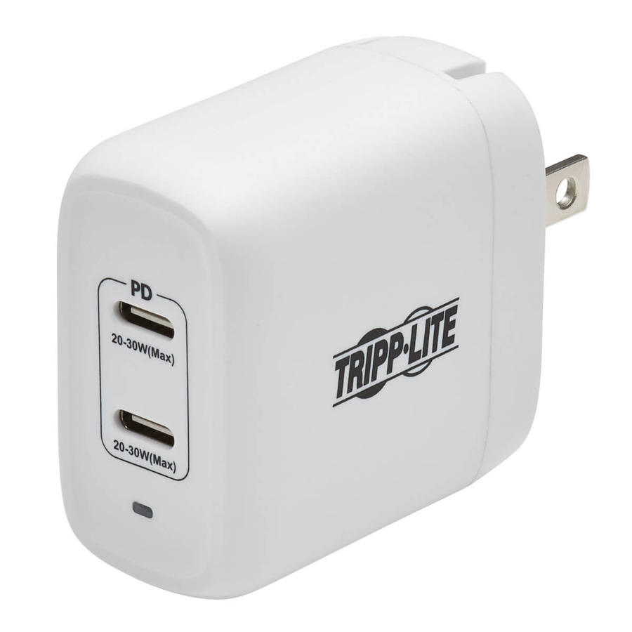 Tripp Lite U280-W02-40C2-G Dual-Port Compact USB-C Wall Charger - GaN Technology, 40W PD Charging (20W+20W or 30W), White