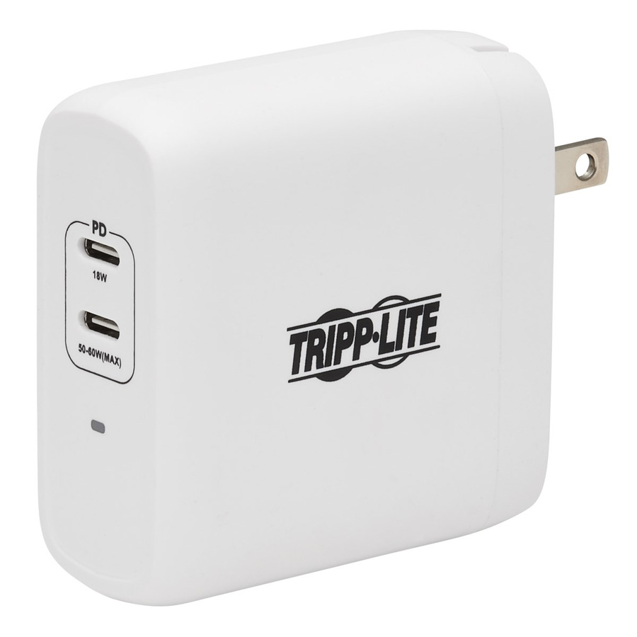 Tripp Lite U280-W02-68C2-G Dual-Port Compact USB-C Wall Charger - GaN Technology, 68W PD Charging (50W+18W), White