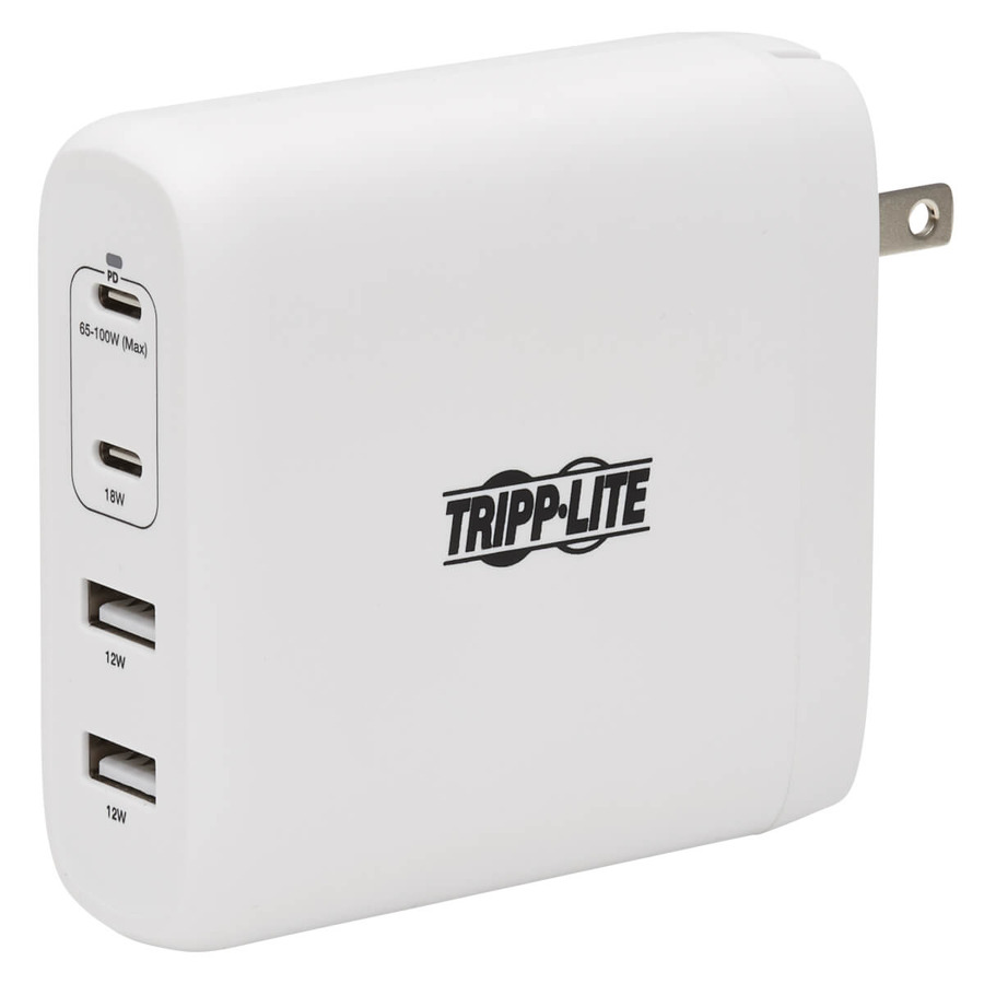 Tripp Lite U280-W04-100C2G 4-Port Compact USB Wall Charger - GaN Technology, 100W PD Charging, 2 USB-C & 2 USB-A, White