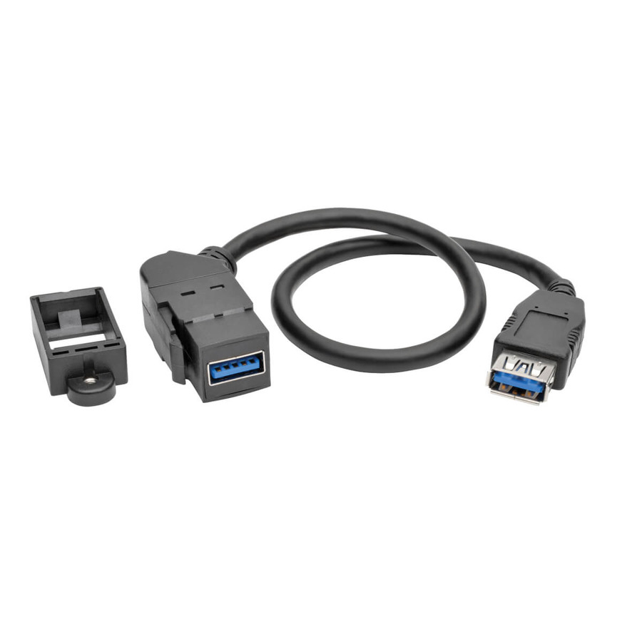 Tripp Lite U325-001-KPA-BK USB 3.0 All-in-One Keystone/Panel Mount Coupler Cable (F/F), Angled Connector, Black, 1 ft. (0.31 m)