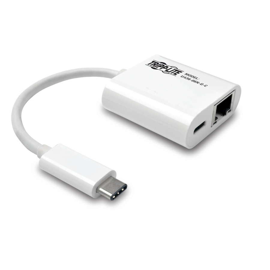 Tripp Lite U436-06N-G-C USB-C to Gigabit Network Adapter with USB-C PD Charging - Thunderbolt 3, White