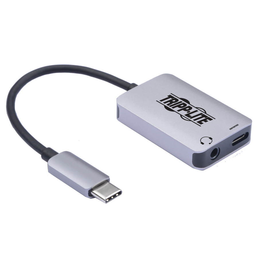 Tripp Lite U437-001-C USB-C to 3.5 mm Stereo Audio Adapter - USB 3.1 Gen 1 (5 Gbps), PD 3.0, Silver