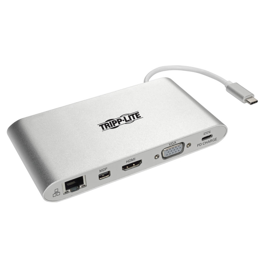 Tripp Lite U442-DOCK1 USB-C Dock, Dual Display - 4K HDMI/mDP, VGA, USB 3.2 Gen 1, USB-A/C Hub, GbE, Memory Card, 100W PD Charging