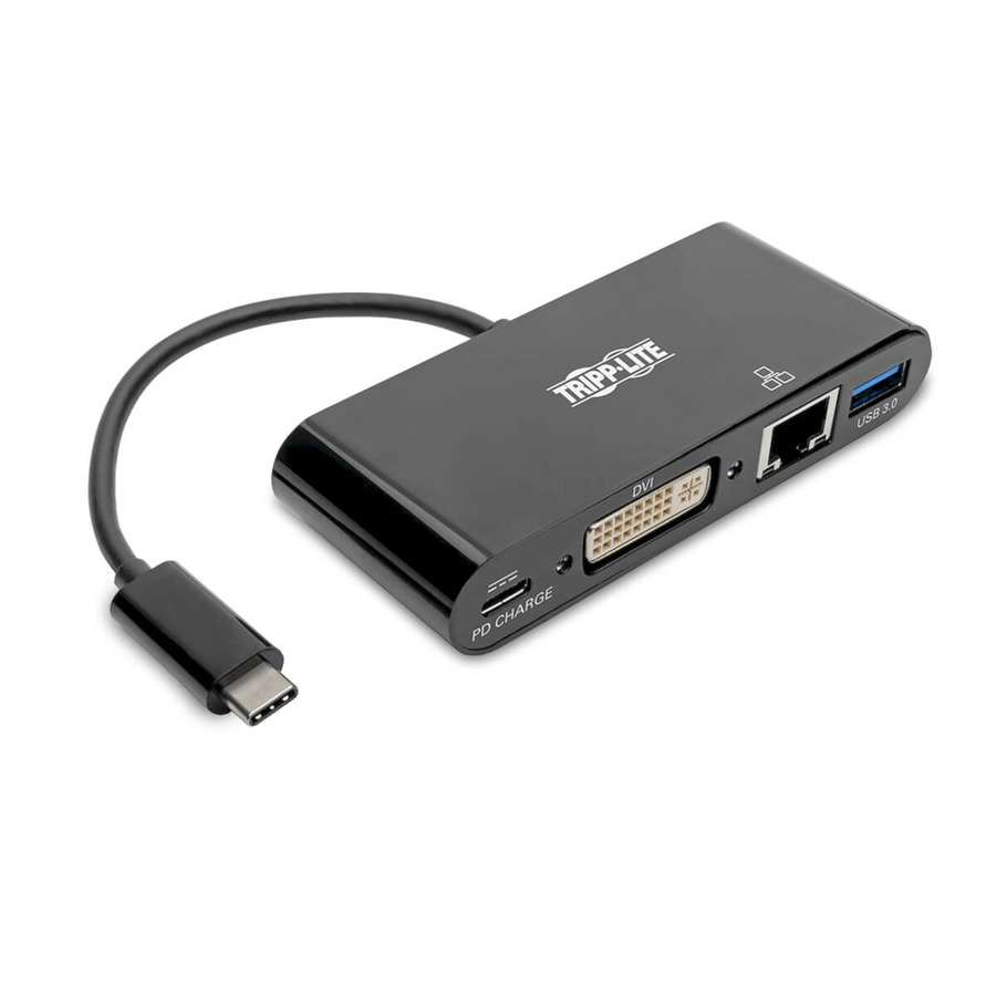 Tripp Lite U444-06N-DGUB-C USB-C Multiport Adapter, DVI, USB-A Port, Gbe and PD Charging, Black