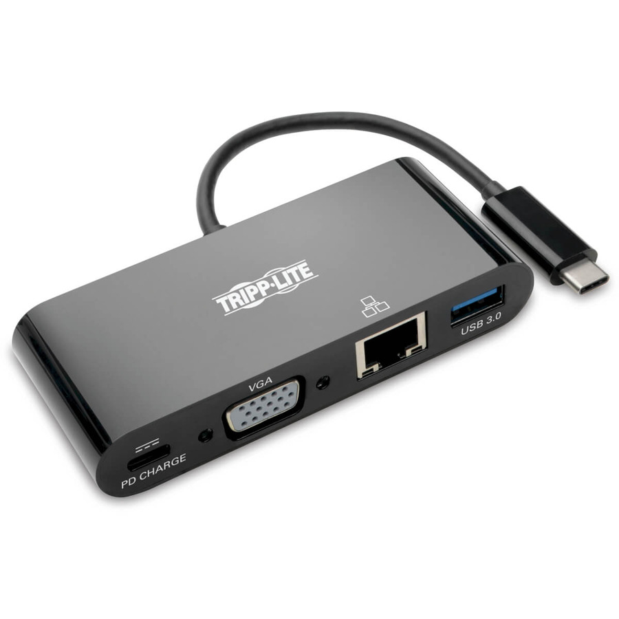 Tripp Lite U444-06N-VGUB-C USB-C Multiport Adapter, VGA, USB-A Port, Gbe and PD Charging, Black