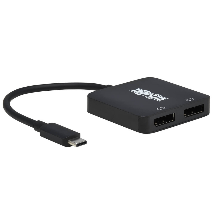 Tripp Lite U444-2DP-MST4K6 USB-C Adapter, Dual Display - 4K 60 Hz DisplayPort, 8K, HDR, 4:4:4, HDCP 2.2, DP 1.4 Alt Mode, Black