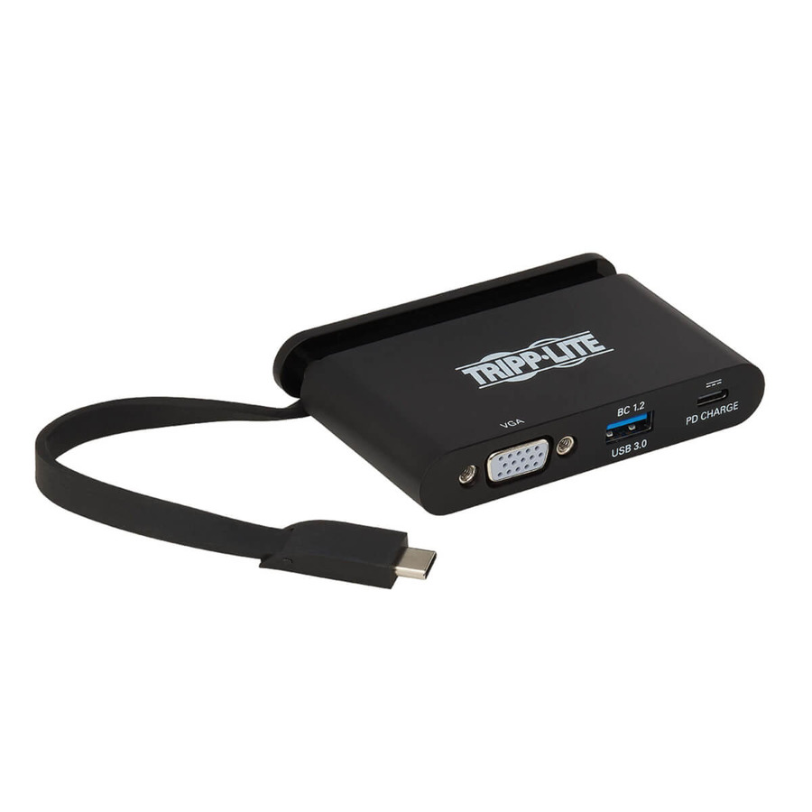 Tripp Lite U444-T6N-VUBC USB-C Multiport Adapter, VGA, USB-A Port, Self-Storing Cable and 100W PD 3.0, Black