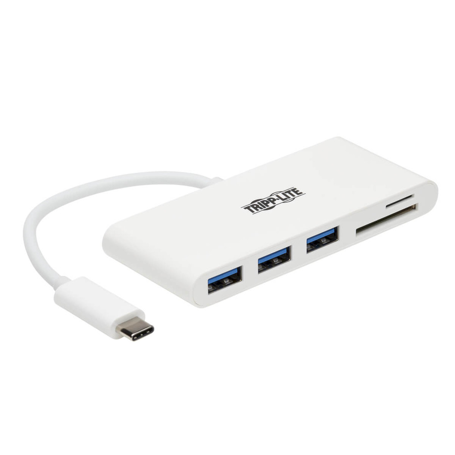 Tripp Lite U460-003-3AM 3-Port USB-C Hub with Card Reader, USB-C to 3x USB-A Ports and SD Reader, USB 3.0, White