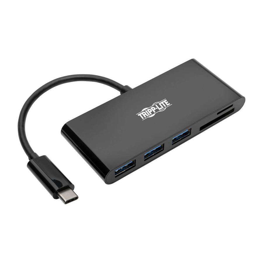 Tripp Lite U460-003-3AMB 3-Port USB-C Hub with Card Reader, USB-C to 3x USB-A Ports and SD Reader, USB 3.0, Black