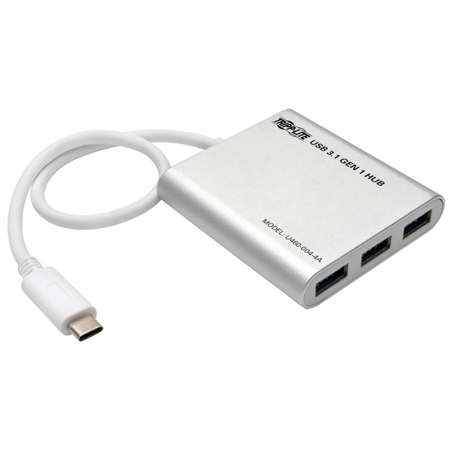 Tripp Lite U460-004-4A 4-Port USB-C Hub, USB-C to 4x USB-A Ports, USB 3.0, Silver