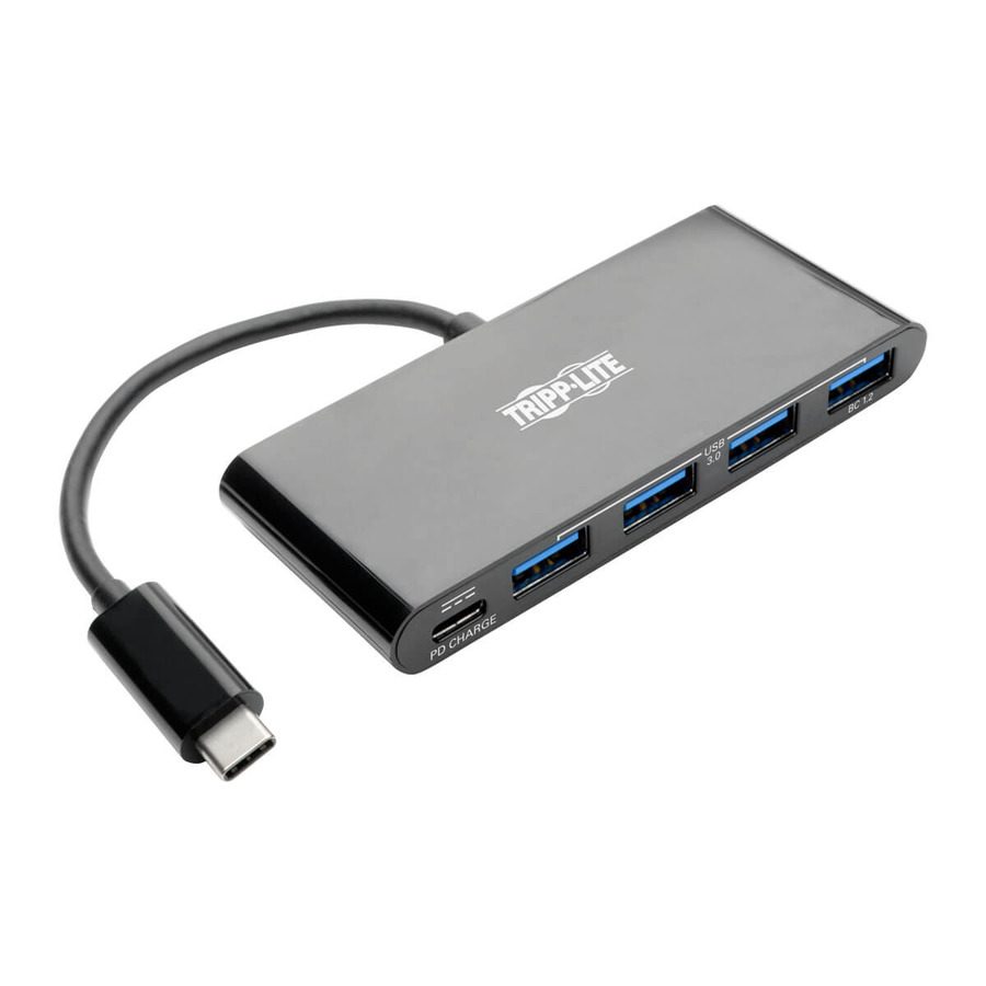 Tripp Lite U460-004-4AB-C 4-Port USB-C Hub with Power Delivery, USB-C to 4x USB-A Ports, USB 3.0, Black