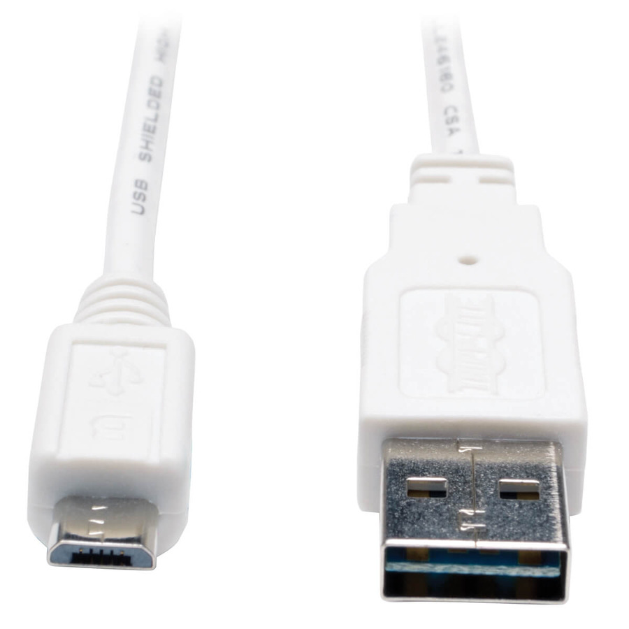 Tripp Lite UR050-003-WH Universal Reversible USB 2.0 Cable (Reversible A to 5Pin Micro B M/M) White, 3 ft. (0.91 m)