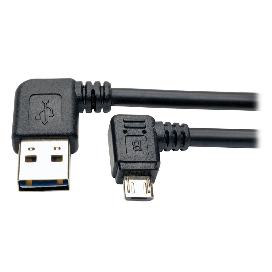 Tripp Lite UR05C-003-RARB Micro USB Cable for Charging (M/M) - Reversible Left/Right USB-A to Right-Angle USB Micro-B, Black, 3 ft. (0.91 m)