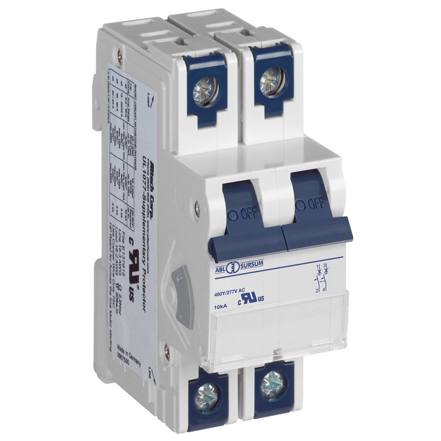 Altech 2B05UR Miniature Circuit Breaker, 0.5A, B Trip , 2 Pole, 277 VAC, 6/Pk, UR Series