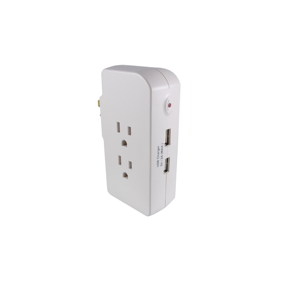 NTE Electronics EMF-3 Surge Protector 3 Outlet Wall Tap With 2 Usb Chargers 1050 Joules 125V 15A C (UL)us LED Indicator