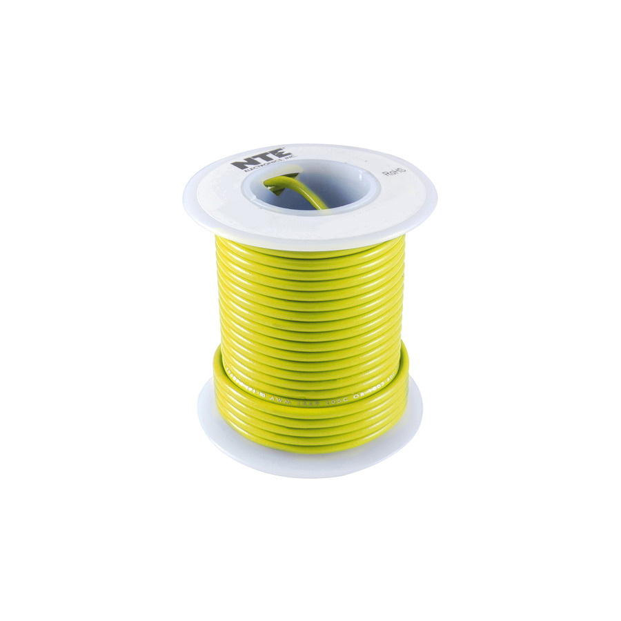 NTE Electronics WT22-04-25 Wire Teflon 22 Gauge Yellow, 25 Feet