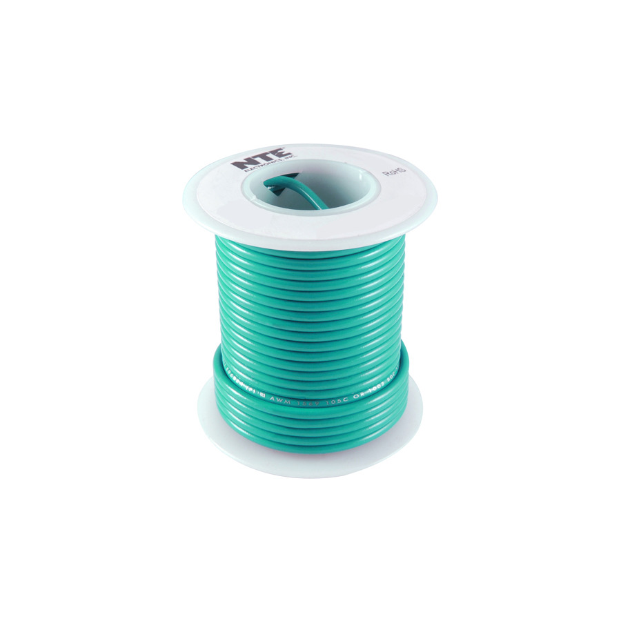 NTE Electronics WT22-05-100 Wire Teflon 22 Gauge Green 100 Feet