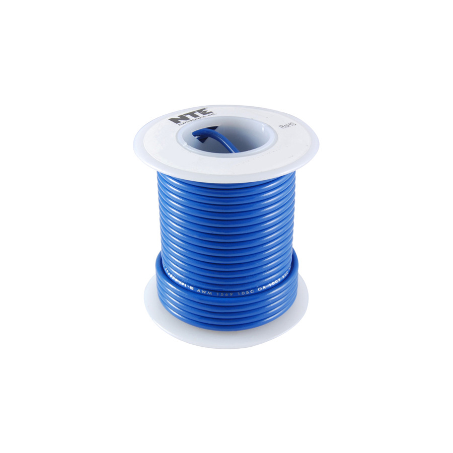 NTE Electronics WT22-06-100 Wire Teflon 22 Gauge Blue, 100 Feet