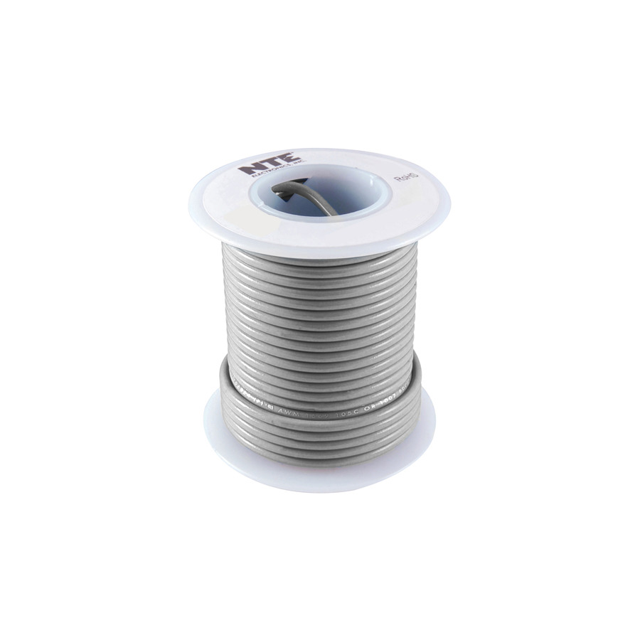 NTE Electronics WT22-08-100 Wire Teflon 22 Gauge Gray 100 Feet