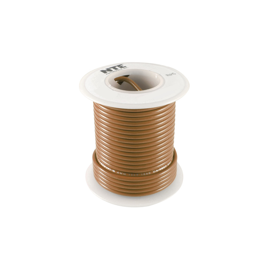 NTE Electronics WT24-01-100 Wire Teflon 24 Gauge Brown 100 Feet