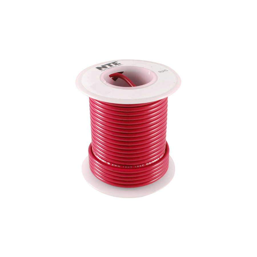 NTE Electronics WT24-02-100 Wire Teflon 24 Gauge Red, 100 Feet