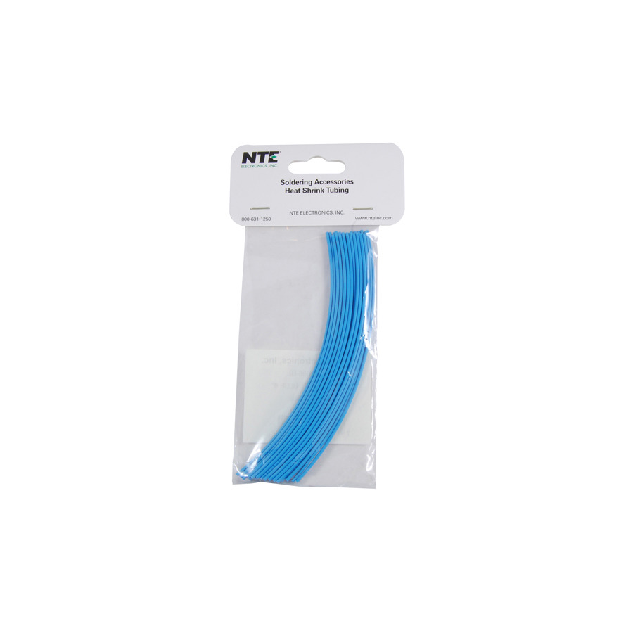 NTE Electronics 47-20006-BL Heat Shrink Tubing, 3/64" Dia, Thin, Blue, 6" L, 2:1 Shrink, 30/Pkg.