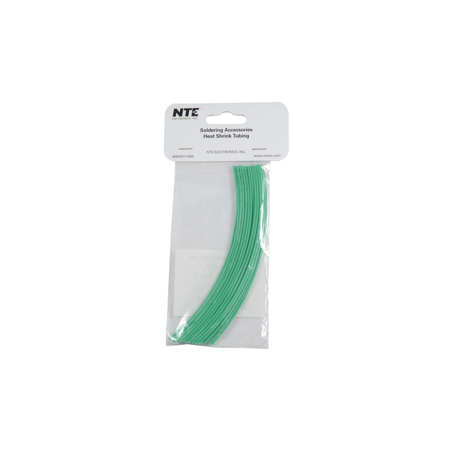 NTE Electronics 47-20006-G Heat Shrink Tubing, 3/64" Dia, Thin, Green, 6" L, 2:1 Shrink, 30/Pkg.