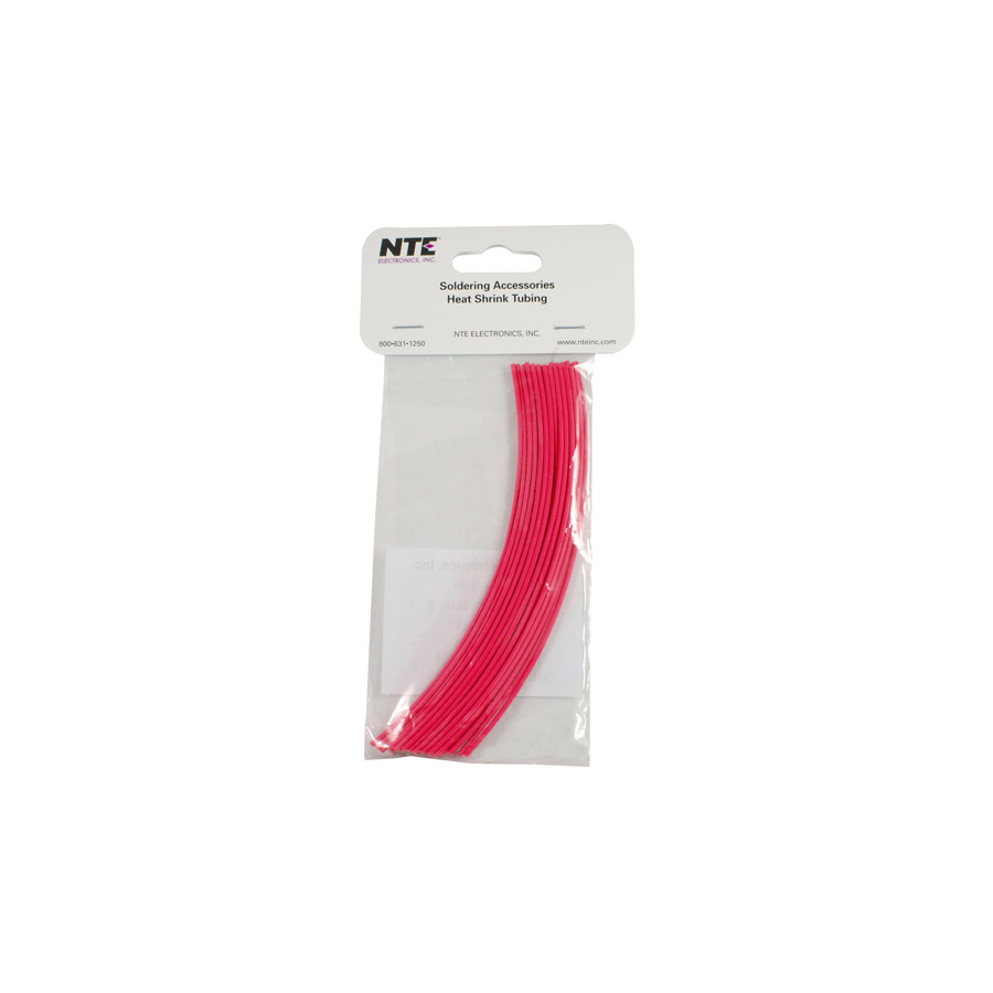 NTE Electronics 47-20006-R Heat Shrink Tubing, 3/64" Dia, Thin, Red, 6" L, 2:1 Shrink, 30/Pkg.