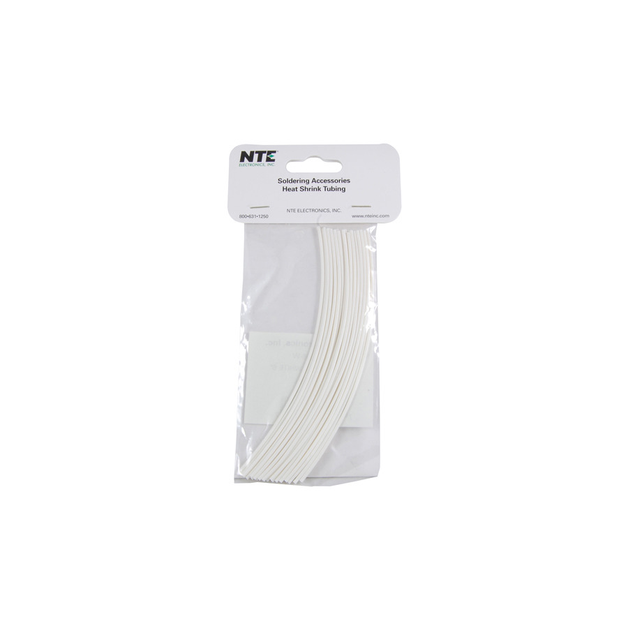 NTE Electronics 47-20006-W Heat Shrink Tubing, 3/64" Dia, Thin, White, 6" L, 2:1 Shrink, 30/Pkg.