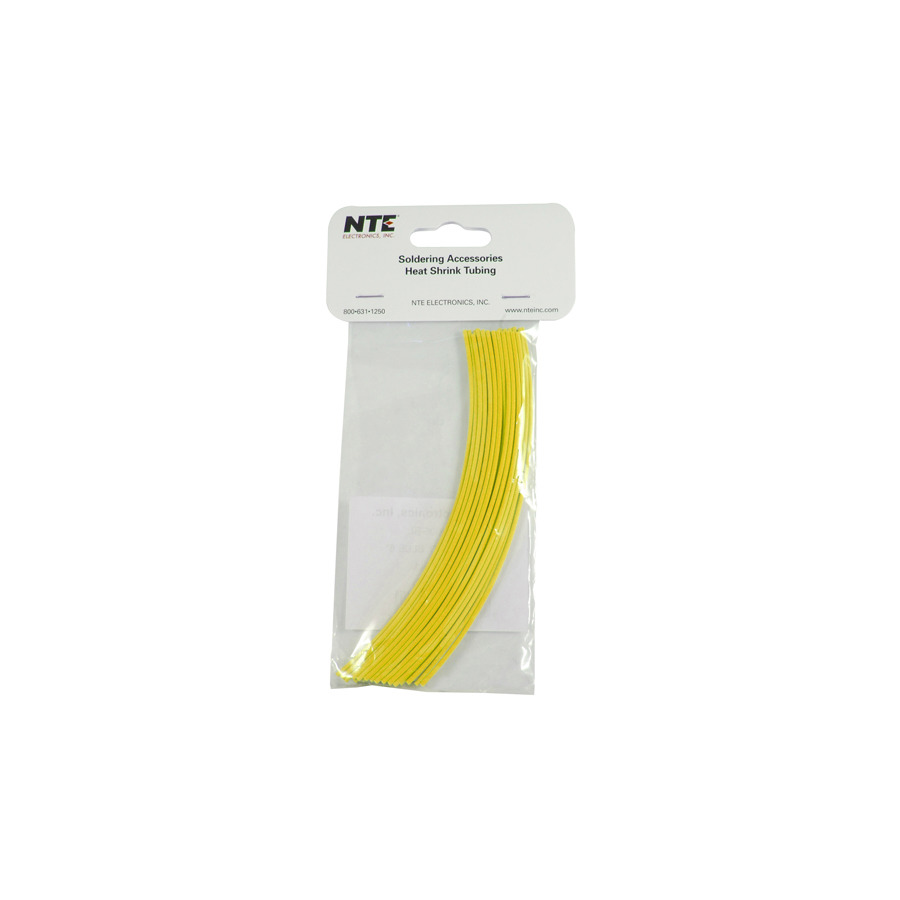 NTE Electronics 47-20006-Y Heat Shrink Tubing, 3/64" Dia, Thin, Yellow, 6" L, 2:1 Shrink, 30/Pkg.