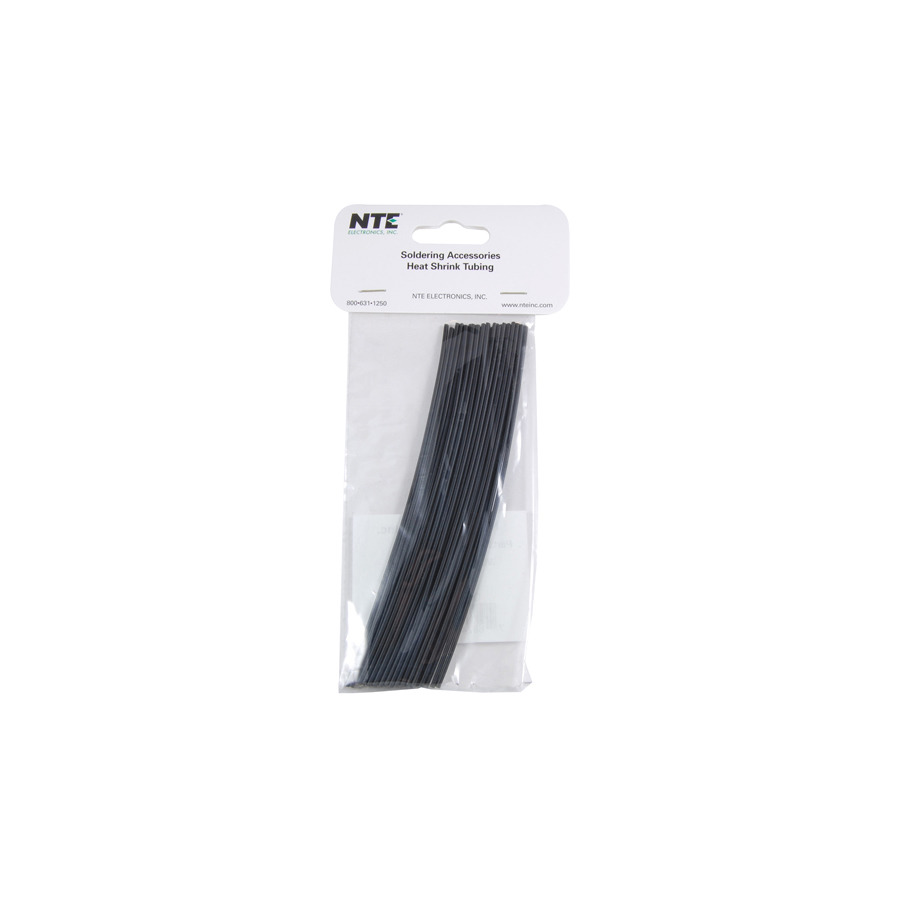 NTE Electronics 47-20106-BK Heat Shrink Tubing, 1/16" Dia, Thin, Black, 6" L, 2:1 Shrink, 30/Pkg.