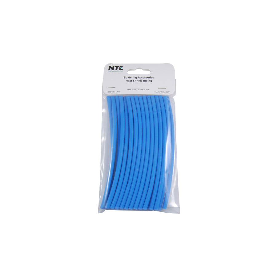 NTE Electronics 47-20406-BL Heat Shrink Tubing, 3/16" Dia, Thin, Blue, 6" L, 2:1 Shrink, 25/Pkg.