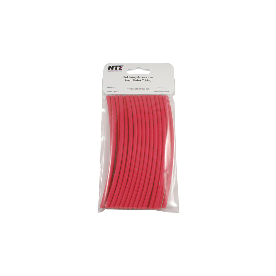 NTE Electronics 47-20406-R Heat Shrink Tubing, 3/16" Dia, Thin, Red, 6" L, 2:1 Shrink, 25/Pkg.