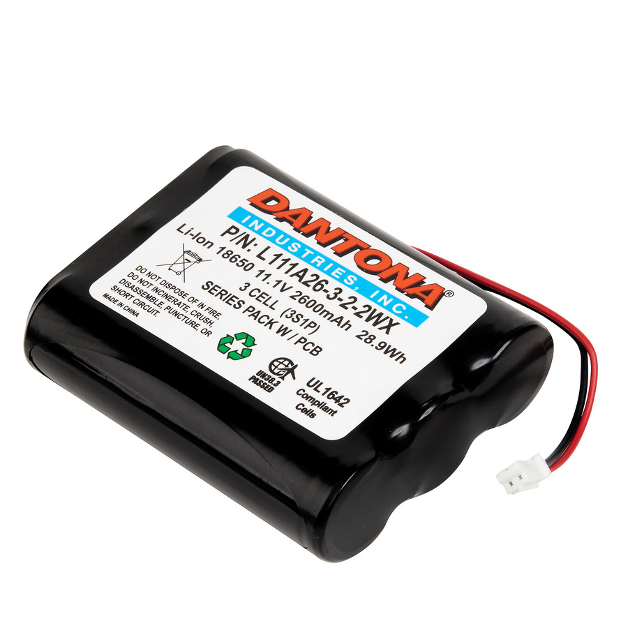 Dantona L111A26-3-2-2WX Lithium-Ion Battery Pack, 11.1V, 2600 mAh capacity, 18650 w/2 circuit connector