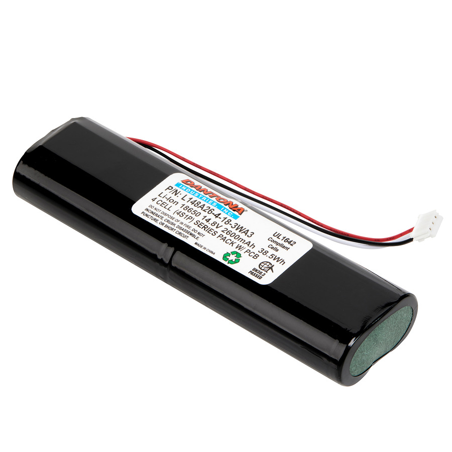 Dantona L148A26-4-18-3WA3 Lithium-Ion Battery Pack, 14.8V, 2600 mAh capacity, 18650 2X2 w/3 circuit connector