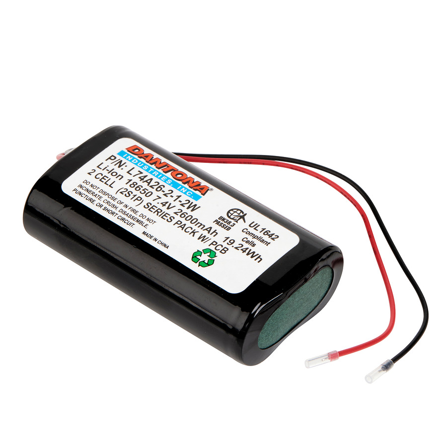 Dantona L74A26-2-1-2W Lithium-Ion Battery Pack, 7.4V, 2600 mAh capacity, 18650 w/wire leads