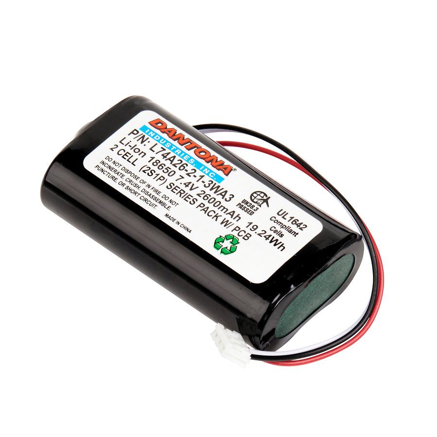 Dantona L74A26-2-1-3WA3 Lithium-Ion Battery Pack, 7.4V, 5200 mAh capacity, 18650 w/3 circuit connector