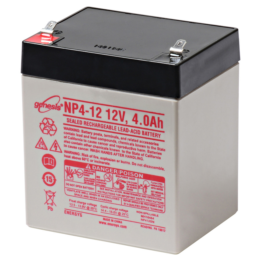 EnerSys LEAD-12-4 Lead Acid Battery, 12V, 4000 mAh capacity, Lead Acid, Tabs, 0.187 Tabs