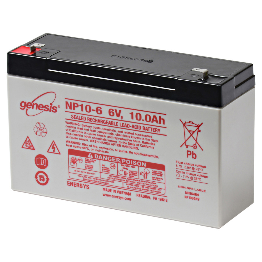 EnerSys LEAD-6-10 Lead Acid Battery, 6V, 10000 mAh capacity, Lead Acid, Tabs, 0.187 Tabs