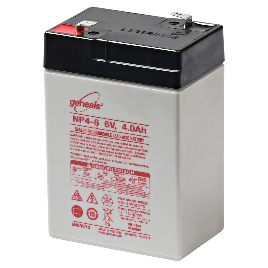 EnerSys LEAD-6-4 Lead Acid Battery, 6V, 4000 mAh capacity, Lead Acid, Tabs, 0.187 Tabs