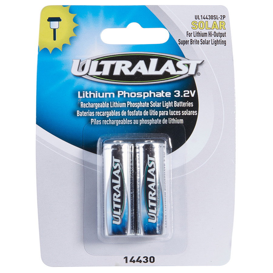 Ultralast UL14430SL-2P Solar Light Battery, 3.2V, 14430, 400 mAh capacity, Lithium, 2/Pk