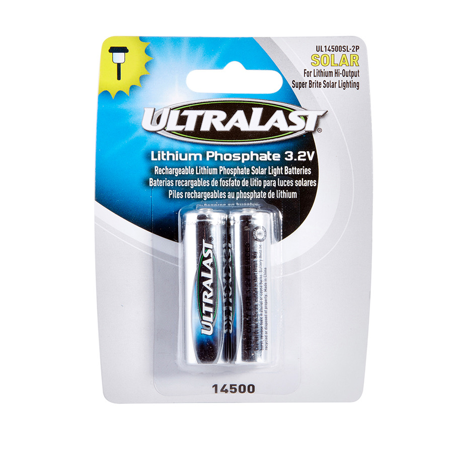 Ultralast UL14500SL-2P Solar Light Battery, 3.2V, 14500, 600 mAh capacity, Lithium, 2/Pk